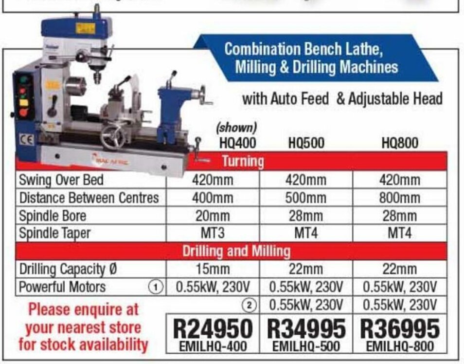Combination Bench Lathe, Milling & Drilling Machines with Auto Feed