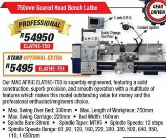 Adendorff Machinery Mart Geared Head Bench Lathe 750mm offer