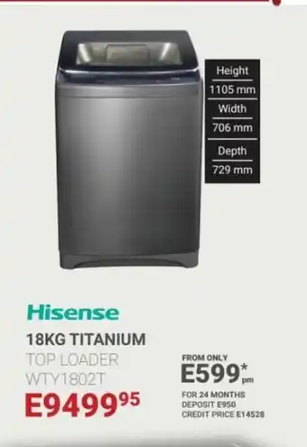 Bradlows Hisense - 18kg Titanium Top Loader offer