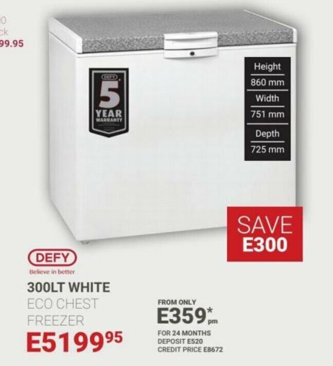 Bradlows Defy - 300Lt White Eco Chest Freezer offer
