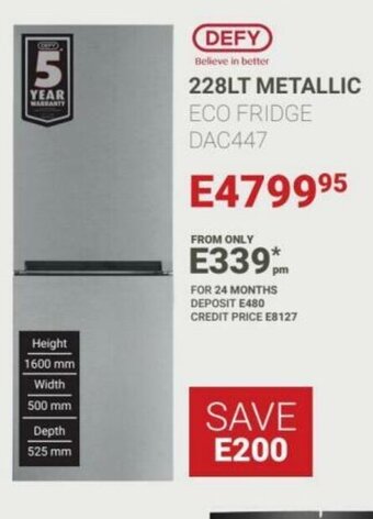 Bradlows Defy - 228lt Metallic Eco Fridge offer