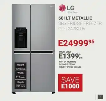 Bradlows LG - 601lt Metallic SBS Fridge Freezer offer