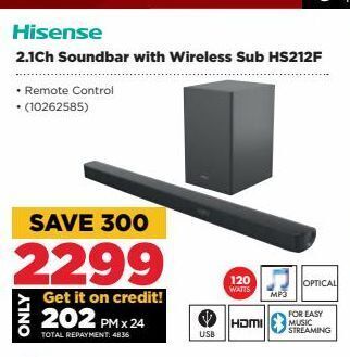 HiFi Corp 2.1ch soundbar with wireless sub hisense offer
