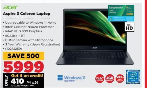 HiFi Corp Aspire 3 celeron laptop acer offer