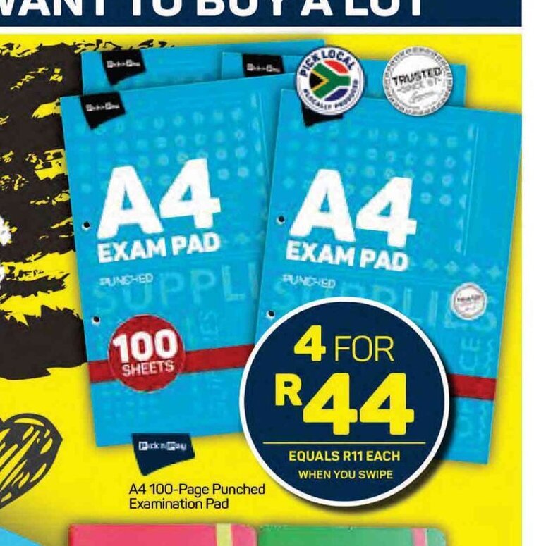 A4 100Page Punched Examination Pad offer at Pick n Pay