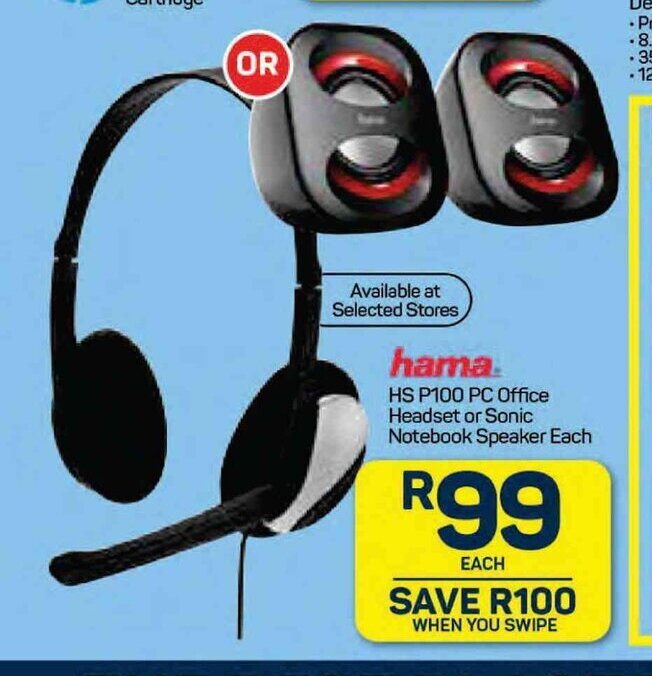 Pick n Pay Hama - HS P100 PC Office Headset or Sonic Notebook Speaker each offer