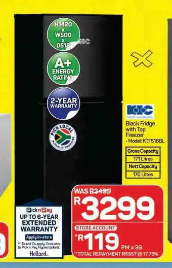 Pick n Pay KIC - Black Fridge with Top Freezer offer