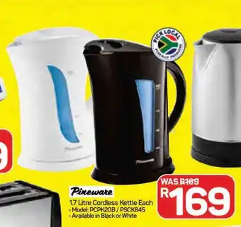 Pick n Pay Pineware 1.7 Litre Cordless Kettle each offer