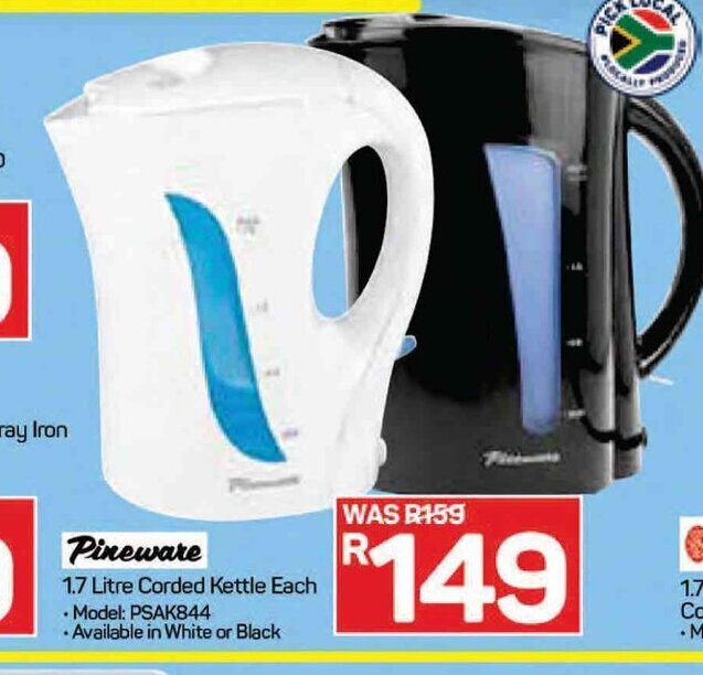 Pineware 1.7 Litre Corded Kettle each offer at Pick n Pay