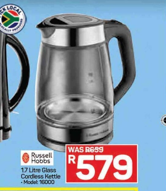 Russell Hobbs 1.7 Litre Glass Cordless Kettle offer at Pick n Pay