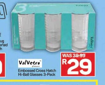 Valvetro Embossed Cross Hatch Hi-Ball Glasses 3-Pack