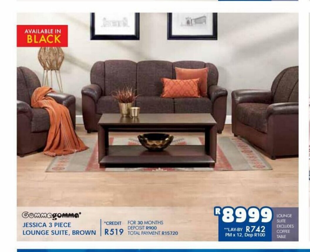 Gommagomma Jessica 3 Piece Lounge Suite Brown offer at Russells