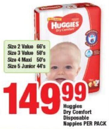 OK Foods Huggies Dry Comfort Disposable Nappies  2-66's / 3-58's / 4-50's / 5-44's offer