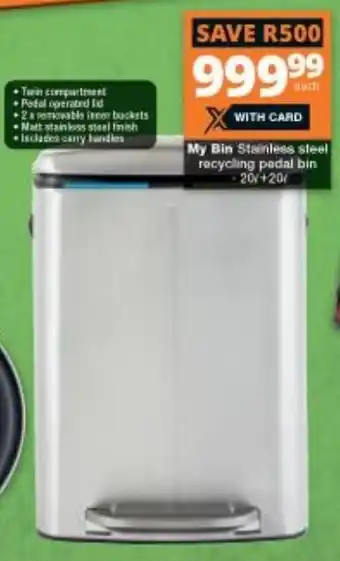 My Bin Stainless Steel Recycling Pedal Bin