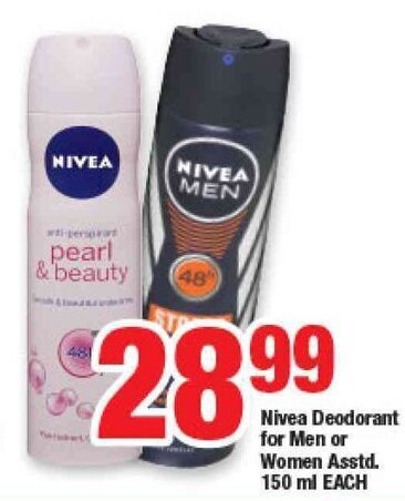 OK Foods Nivea Deodorant for Men or Women 150ml offer