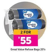 Game Great Value Refuse Bags-For 2 x 20's Pack offer