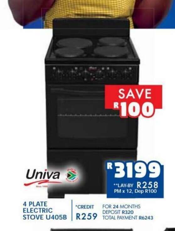Univa 4 Plate Electric Stove U405B offer at Russells