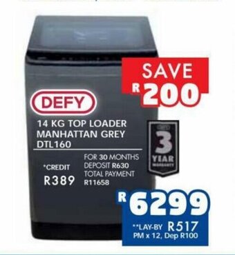 DEFY - 14kg Top Loader Manhattan Grey DTL 160