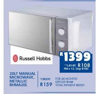 Russells Russell Hobbs - 20lt Manual Microwave, Metallic RHMA20L offer