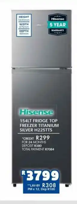 Russells Hisense - 154lt Fridge Top Freezer Titanium Silver H225TTS offer