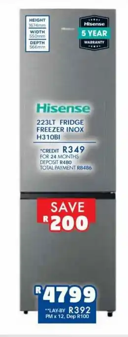 Russells Hisense - 223lt Fridge Freezer Inox H310BI offer