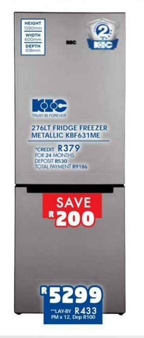 Russells KIC - 276lt Fridge Freezer Metallic KBF631ME offer