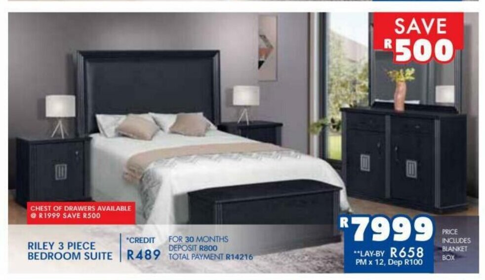 Riley 3 Piece Bedroom Suite offer at Russells