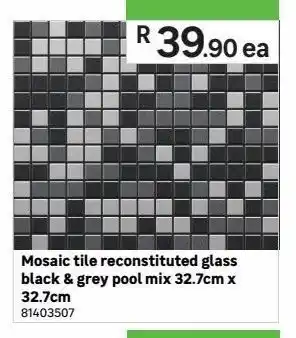Leroy Merlin Mosaic tiles reconstitued glass black & grey pool mix 32.7cm x 32.7cm offer