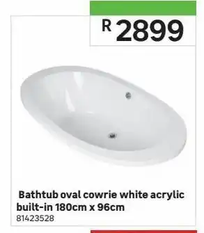 Leroy Merlin Bathtub oval cowrie white acrylic built-in 180cm x 96cm offer