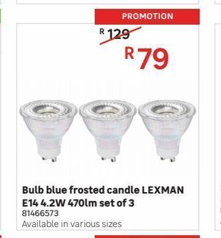 Leroy Merlin Bulbs blue frosted candle lexman e14 4.2w 470lm set of 3 offer