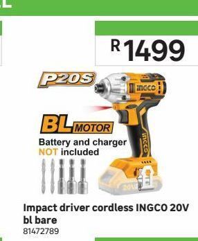 Leroy Merlin Impact driver cordless ingco 20v bl bare offer