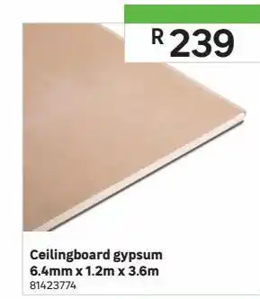 Ceiling boards gypsum 6.4mm x 1.2m x 3.6m