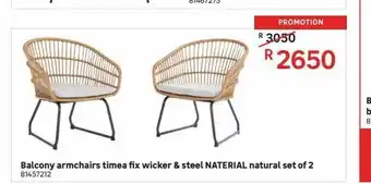 Leroy Merlin Balcony armchair timea fix wicker & steel naterial natural set of 2 offer