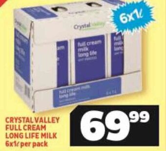 Usave Crystal Valley Full Cream Long Life Milk 6x1L per pack offer