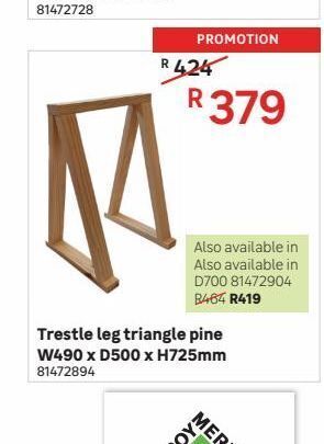 Leroy Merlin Trestle leg triangle pine w490 x d500 x h725mm offer