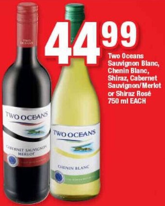 OK Foods Two Oceans Sauvignon Blanc, Chenin Blanc, Shiraz, Cabernet Sauvignon/Merlot or Shiraz Rosé 750ml offer