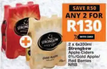 Checkers Strongbow Apple Ciders 0% Gold Apple/Red Berries 2x6x330ml offer