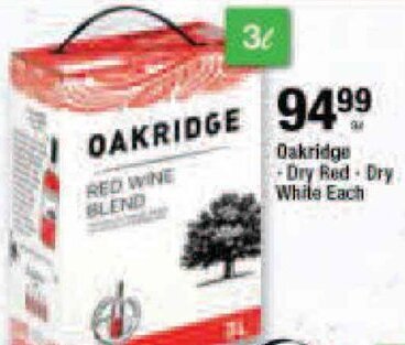 Checkers Oakridge Dry Red/White Wine 3L offer