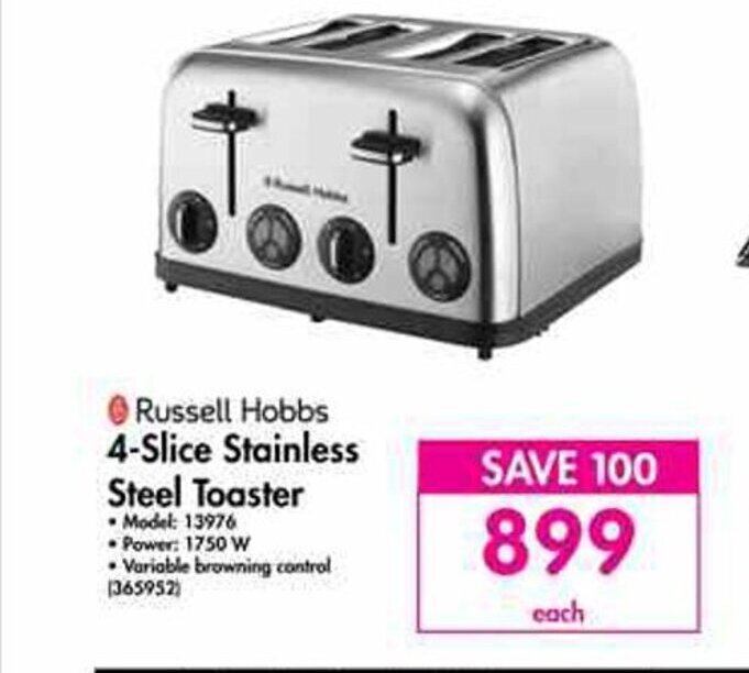 Russell Hobbs 4Slice Stainless Steel Toaster offer at Makro