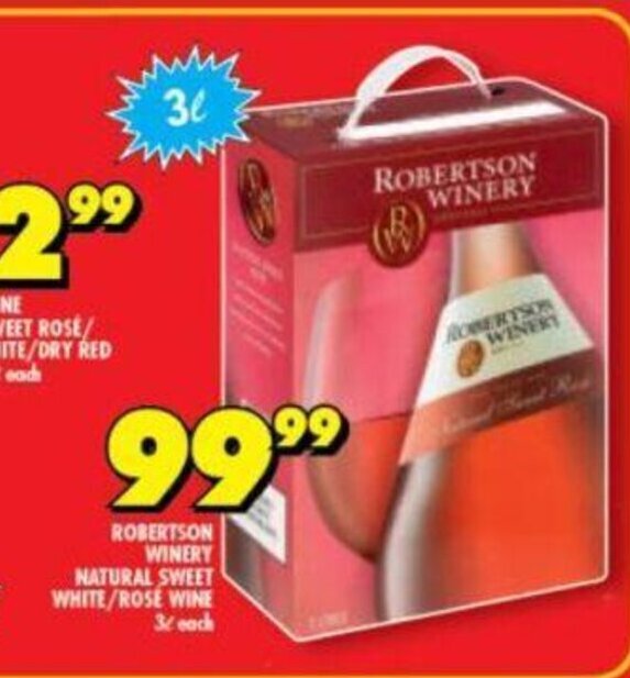 Robertson Winery Natural Sweet White / Rose Wine 3L each offer at ...