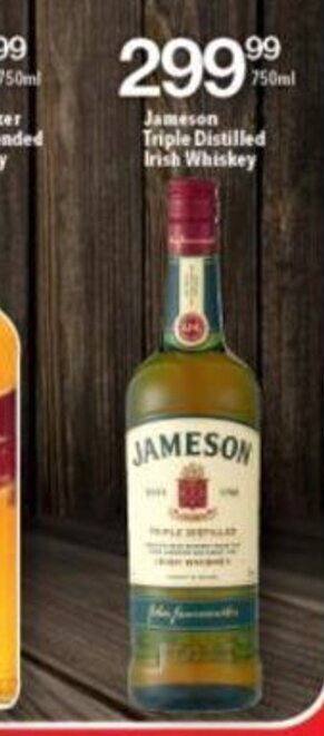 Shoprite Liquor Jameson Triple Distilled Irish Whiskey 750ml offer
