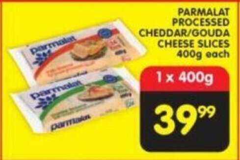 Parmalat Processed Cheddar/Gouda Cheese Slices 400g each offer at Shoprite