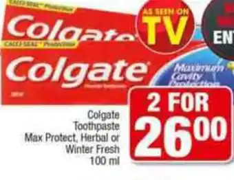 Spar Colgate Toothpaste Max Protect, Herbal or Winter Fresh 100ml offer
