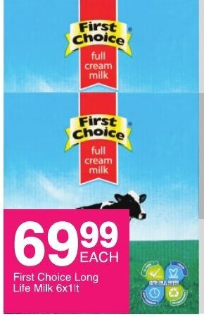 Save First Choice Long Life Milk 6x1lt offer