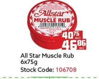 Africa Cash and Carry All Star Muscle Rub 6x75g offer