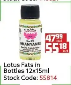 Africa Cash and Carry Lotus Fats in Bottles 12x15ml offer