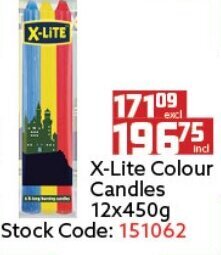 Africa Cash and Carry X-Lite Colour Candles 12x450g offer