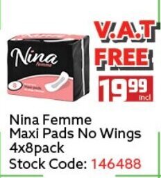 Africa Cash and Carry Nina Femme Maxi Pads No Wings 4x8pack offer