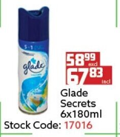 Africa Cash and Carry Glade Secrets 6x180ml offer