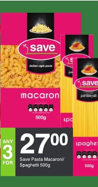 Save Save Pasta Macaroni / Spaghetti 500g offer